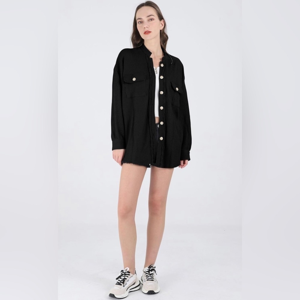 Women’s Waffle Knit Button-Down Shirt Jacket